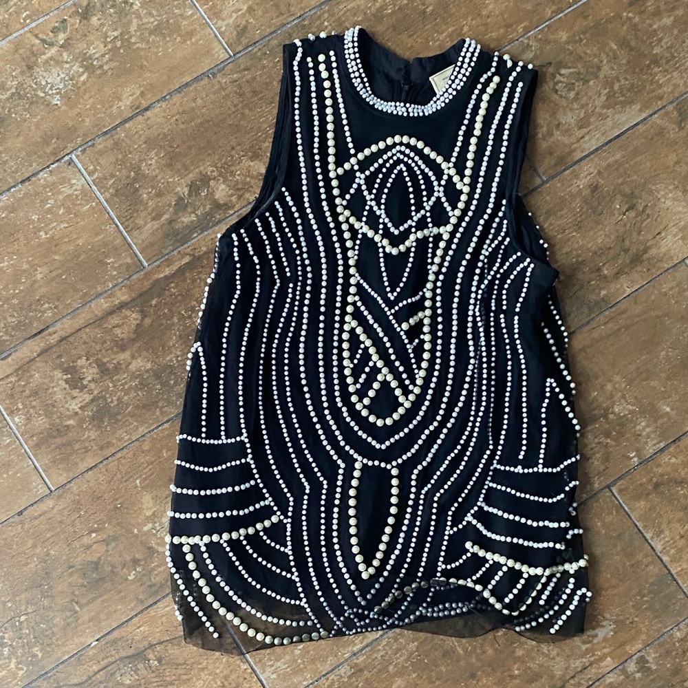 Moulinette Soeurs Black Top with White Beaded Accents. Size 4. Great condition.